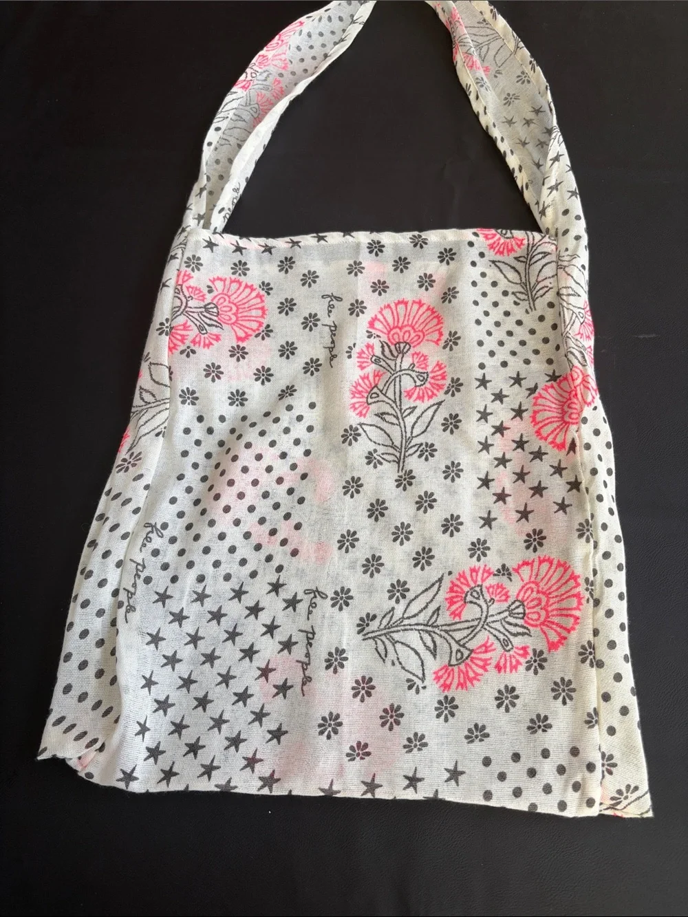 Free People Pink Floral Star Print Sheer Cloth Shoulder Tote Bag Like New